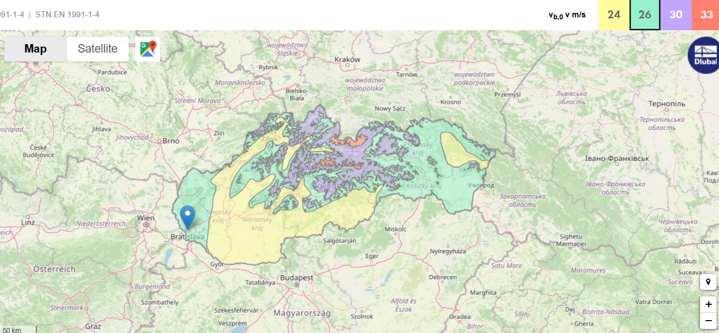 Oblasti zatížení větrem Slovensko